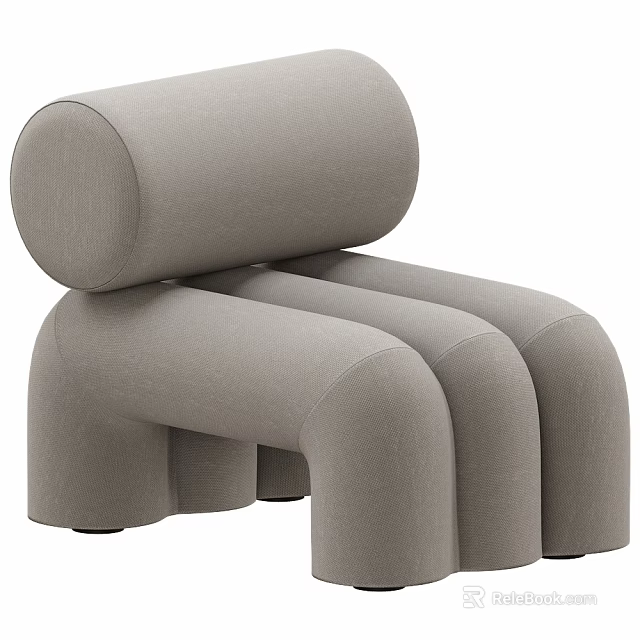Modern Gray Upholstered Lounge Chair With Curved Cylindrical Arms And Minimalist Design 3d model 