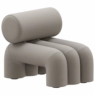 Modern Gray Upholstered Lounge Chair With Curved Cylindrical Arms And Minimalist Design 3d model