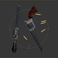 Vintage Revolvers With Wooden Grips And Scattered Bullets On Dark Background