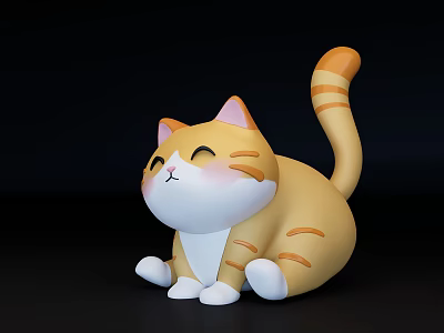 Cute Orange And White Cartoon Cat Figure With Smiling Face And Striped Tail 3d model