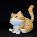 Cute Orange And White Cartoon Cat Figure With Smiling Face And Striped Tail 3d model
