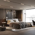Modern Bedroom Interior Design With King Size Bed Wooden Wardrobe And Floor To Ceiling Window