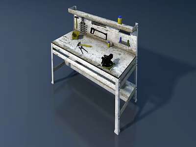 Utility Workbench With Tools Upper Shelf And Sturdy Desktop For Workshop 3d model
