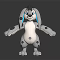 Cartoon Spotted Dog Character Featuring Blue Inner Ears And Playful 3D Model Pose