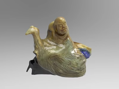Traditional Sculpture Carving of Man and Camel with Tan and Blue Details 3d model