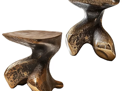 Artistic Rustic Sofa Stools With Distressed Wooden Texture And Unique Sculptural Bases 3d model