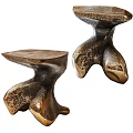 Artistic Rustic Sofa Stools With Distressed Wooden Texture And Unique Sculptural Bases