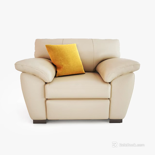 Beige Single Sofa With Comfortable Armrests And Yellow Decorative Pillow 3d model