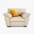 Beige Single Sofa With Comfortable Armrests And Yellow Decorative Pillow 3d model