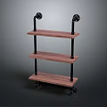 Industrial Style Three Tier Wooden Shelving Unit with Black Metal Frame and Rolling Casters