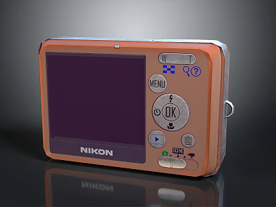 Nikon Electronic Digital Camera In Orange With LCD Screen And Control Buttons 3d model