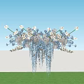 Elegant Hanging Floral Arrangement With Blue And White Flowers Over Green Grass And Blue Sky