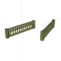 Two Mossy Stone Railings With Vertical Balusters And Decorative Holes