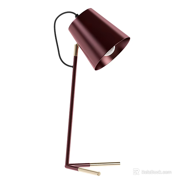 Modern Burgundy Metal Table Lamp With Slim Pole And Conical Shade Design 3d model 