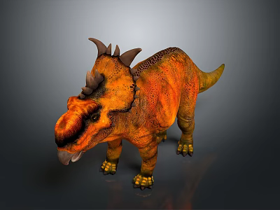 Realistic 3D Rendered Dinosaur Model With Orange Yellow Skin And Horns 3d model