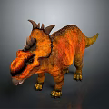Realistic 3D Rendered Dinosaur Model With Orange Yellow Skin And Horns