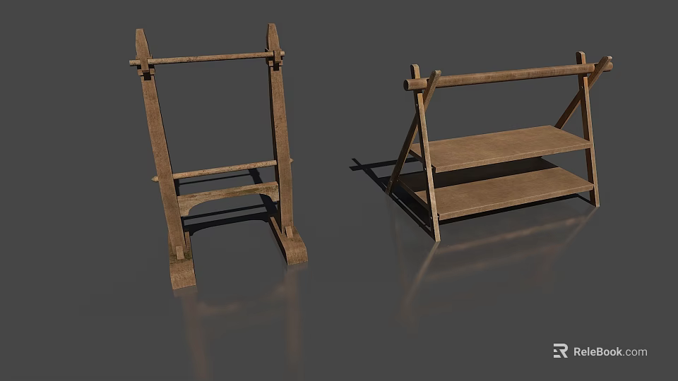 Wooden Shelving Units With Two Different Open Designs For Home Storage Use 3d model 