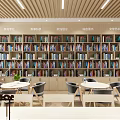 Book Art Themed Library Interior With Bookshelves And Tables