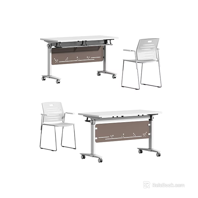 Modern Conference Table With Rolling Casters And Lightweight Office Chairs 3d model 