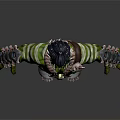 Muscular Green Skinned Game Movie Character With Ornate Armor And Striped Design