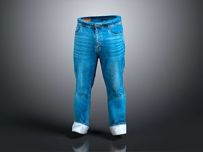 Blue Denim Jeans Classic Style With White Cuffs And Belt Loops 3d model