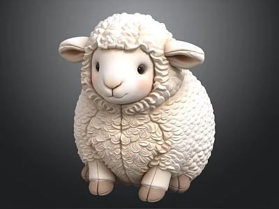 White Fluffy Stuffed Lamb Doll With Cute Expression And Soft Texture 3d model