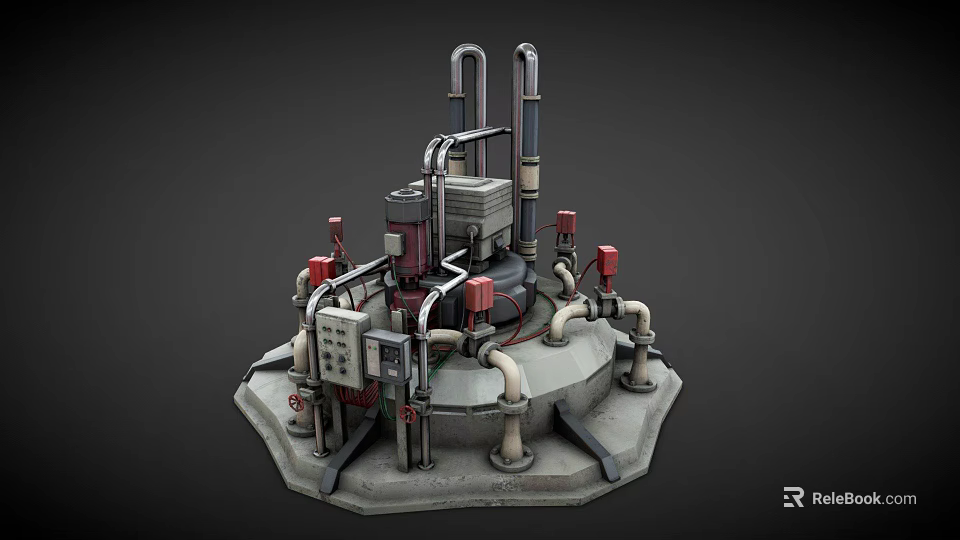 Industrial Mechanical Device With Pipes Valves And Control Panel Structure 3d model 