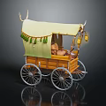 Wooden Carriage Featuring Light Yellow Canopy Antlers And Green Tassels Design