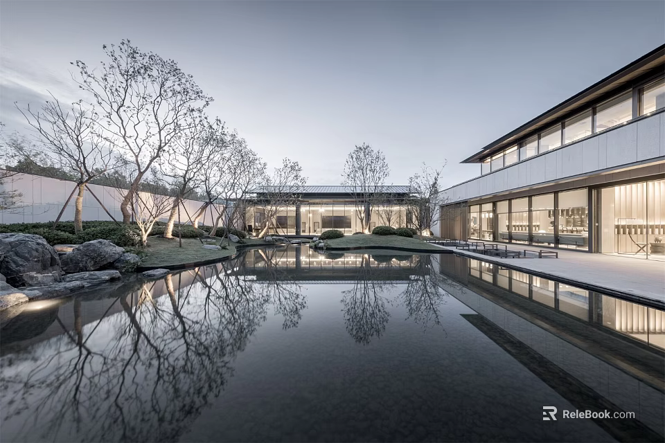 Ancient Architecture Courtyard With Reflecting Pool And Traditional Design Elements 3d model 
