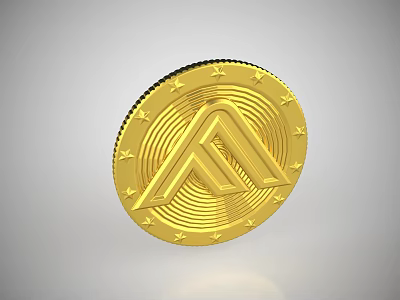 Golden Coin With A Logo And Stars On Serrated Edge Circular Design 3d model