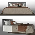 Modern Minimalist Double Bed Design With Gray Headboard Brown Bedding And White Pillows