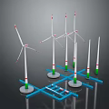 Wind Turbines With White Bodies Red Green Markings And Blue Support Frames 3d model