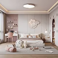 Kids Room Interior With Bed Stuffed Toys Star Cloud Decor Bookshelf And Pink Chair