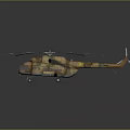 Camouflage Painted Military Helicopter with Main Rotors Tail Rotor and Fuselage Details on Dark Background