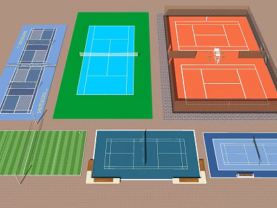 Indoor Badminton Hall Floor Design With Multiple Different Colorful Courts 3d model