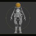 Astronaut in Gray Spacesuit with Golden Helmet on Reflective Floor Gray Background