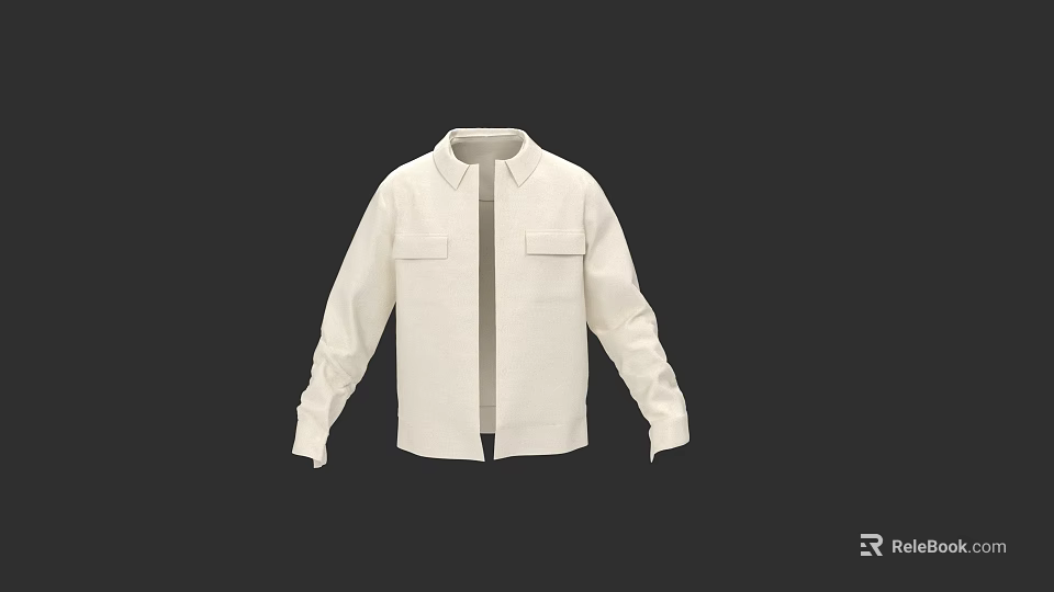 White Casual Jacket With Two Front Pockets And Simple Design For Everyday Wear 3d model