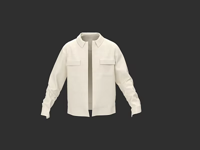 White Casual Jacket With Two Front Pockets And Simple Design For Everyday Wear 3d model