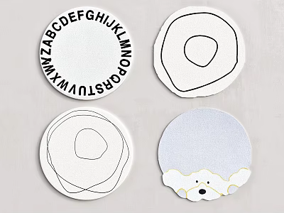 Decorative Round Rugs Featuring Alphabet Letters Abstract Lines And Cartoon Dog Patterns 3d model