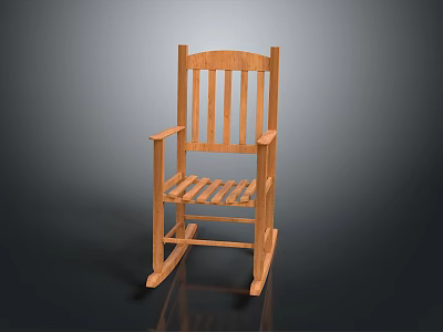 Comfortable Wooden Rocking Chair With Slat Back Armrests And Natural Wood Finish 3d model