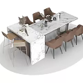 Modern Dining Table Set Featuring Marble Top Brown Chairs Decorative Plants And Vase 3d model