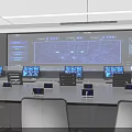 Tech Exhibition Hall With Curved Screen Showing Natural River And Green Mountains