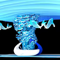 Artistic Blue Whirlpool Structure With Small Fish Hanging Dolphins And Wave Background White Base 3d model