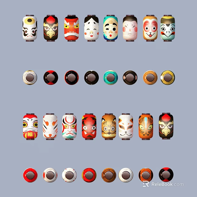Colorful Household Living Decor Items With Diverse Facial Patterns And Round Ornaments 3d model 
