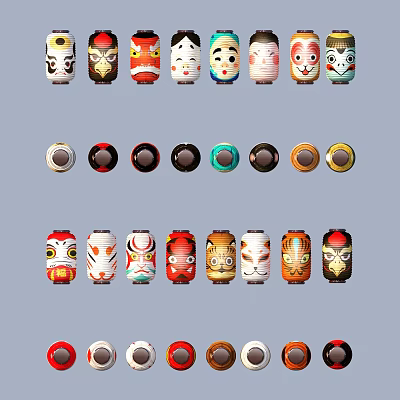 Colorful Household Living Decor Items With Diverse Facial Patterns And Round Ornaments 3d model