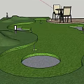 Golf Course Fitness Activity With Green Turf Bunkers Holes And Seating Area