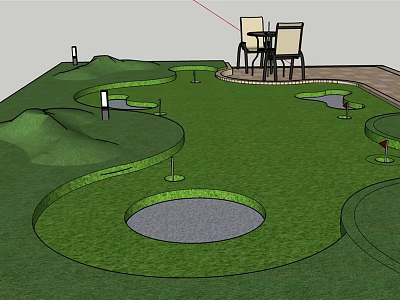 Golf Course Fitness Activity With Green Turf Bunkers Holes And Seating Area 3d model