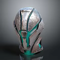 Fire Equipment Fire Helmet With Silver Metallic Shell And Green Safety Accents