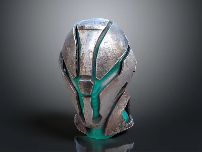 Fire Equipment Fire Helmet With Silver Metallic Shell And Green Safety Accents 3d model
