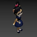 Cartoon Cat Character With Black Hair Red Bow Blue Plaid Dress And White Object
